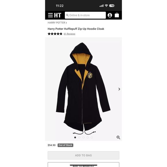 Harry Potter HUFFLEPUFF Wizard World Zip Up Hoodie Robe Hot Topic Small NWT - Picture 3 of 10